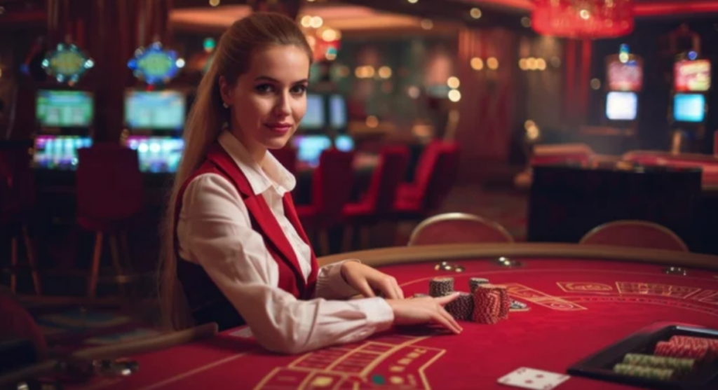 a girl showing how to play baccarat with etiquette